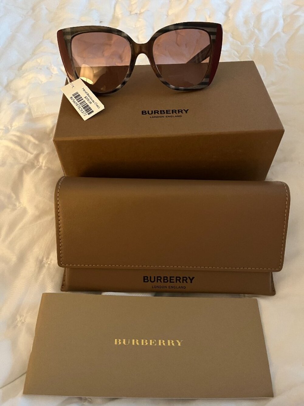 NWT Burberry Meryl BE4393 Check Bordeaux Sunglasses $330